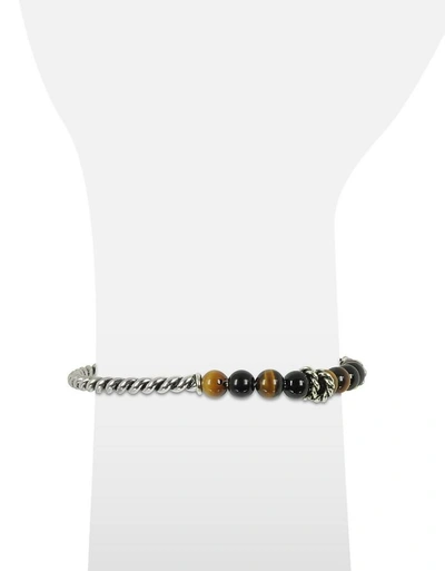 Shop Giacomo Burroni Designer Men's Bracelets Twisted Silver Bangle W/beads In Argent
