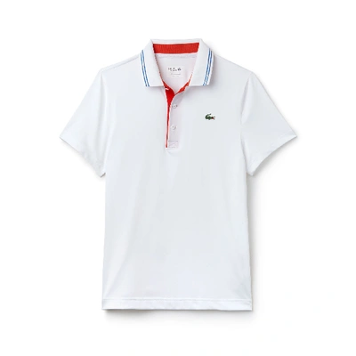 Shop Lacoste Men's Sport Lettering Stretch Technical Jersey Golf Polo Shirt In White / Red / Blue