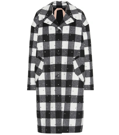Shop N°21 Checked Wool-blend Coat In Black