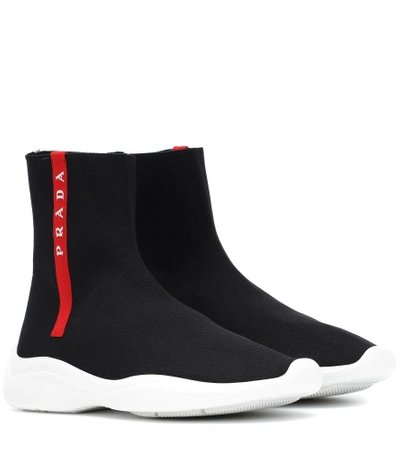 Shop Prada Knit Sock Sneakers In Black