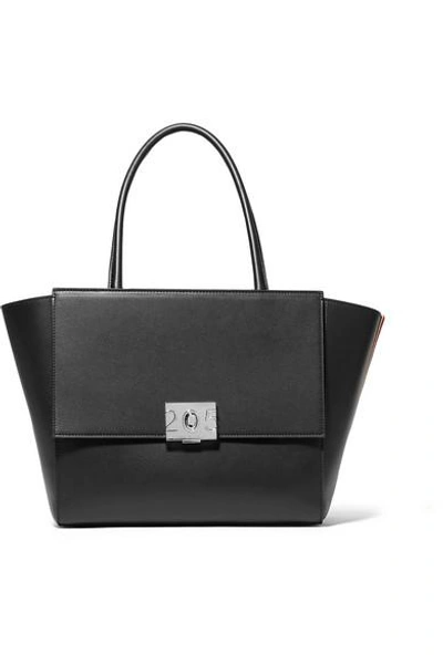 Shop Calvin Klein 205w39nyc Bonnie Large Grosgrain-trimmed Leather Tote In Black