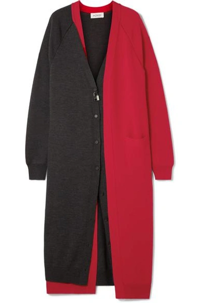 Shop Monse Embellished Layered Two-tone Wool Cardigan In Red