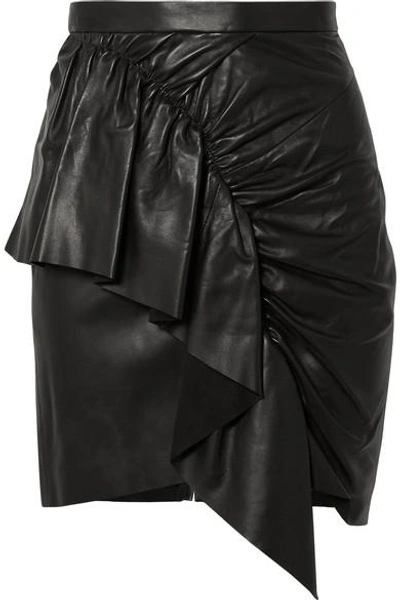 Shop Isabel Marant Nela Ruffled Leather Mini Skirt In Black