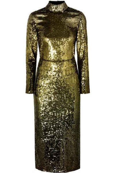 Shop Temperley London Ruth Open-back Sequined Tulle Midi Dress In Gold