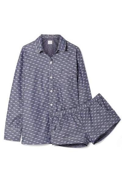 Shop Three J Nyc Emily Cotton-jacquard Pajama Set In Blue