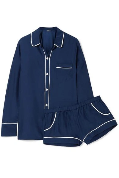 Shop Three J Nyc Emily Silk-charmeuse Pajama Set In Navy