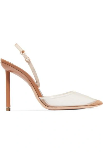 Shop Alexander Wang Alix Mesh And Suede Slingback Pumps In Neutral