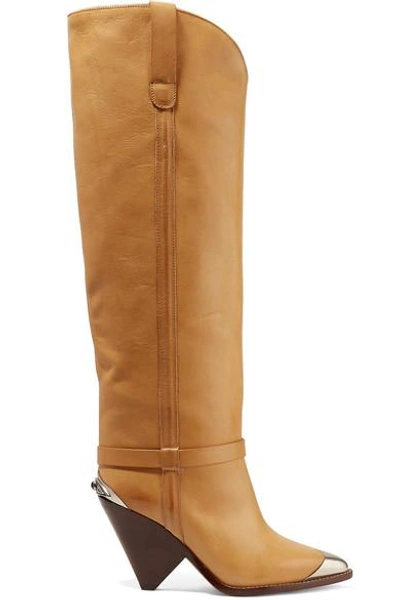 Shop Isabel Marant Lenskee Metal-trimmed Leather Knee Boots In Tan