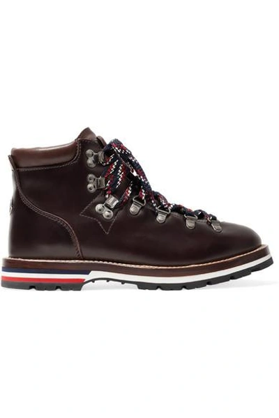 Shop Moncler Blanche Leather Ankle Boots In Dark Brown