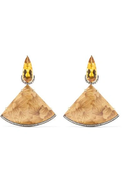 Shop Silvia Furmanovich Marquetry 18-karat Gold, Wood, Citrine And Diamond Earrings