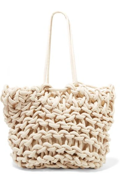 Shop Alienina Bea Woven Cotton Tote In White