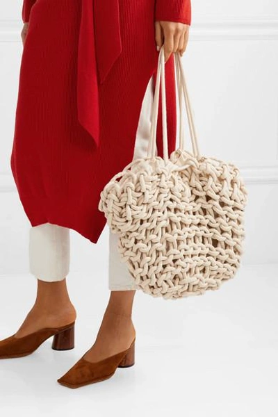 Shop Alienina Bea Woven Cotton Tote In White