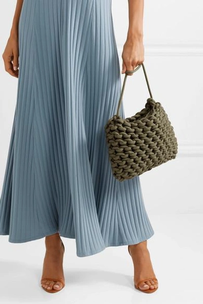 Shop Alienina Fiona Woven Cotton Shoulder Bag In Army Green