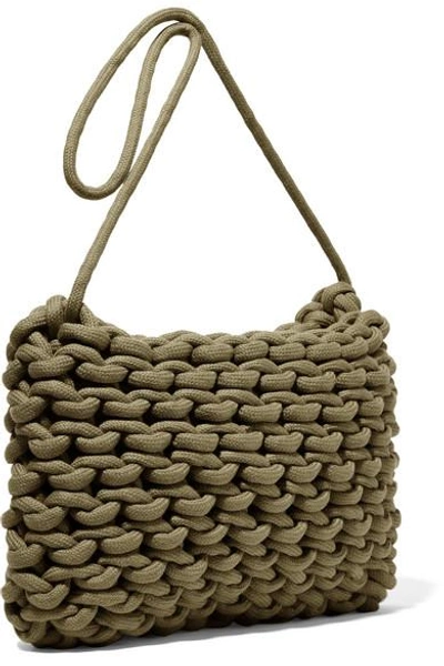 Shop Alienina Fiona Woven Cotton Shoulder Bag In Army Green