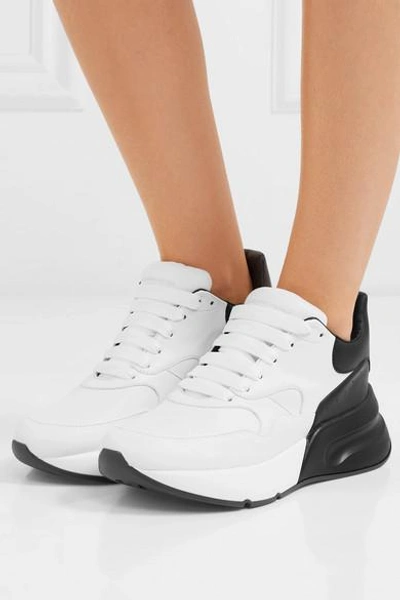 Shop Alexander Mcqueen Two-tone Leather Exaggerated-sole Sneakers In White