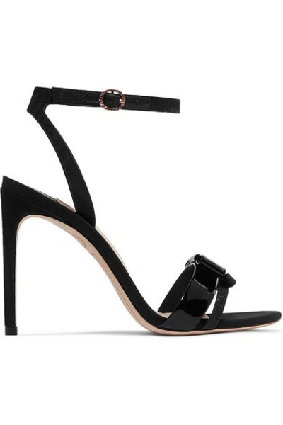 Shop Sophia Webster Andie Bow Moire-trimmed Glittered And Patent-leather Sandals In Black