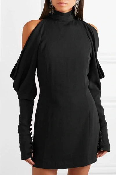 Shop 16arlington Cold-shoulder Crepe Turtleneck Mini Dress In Black