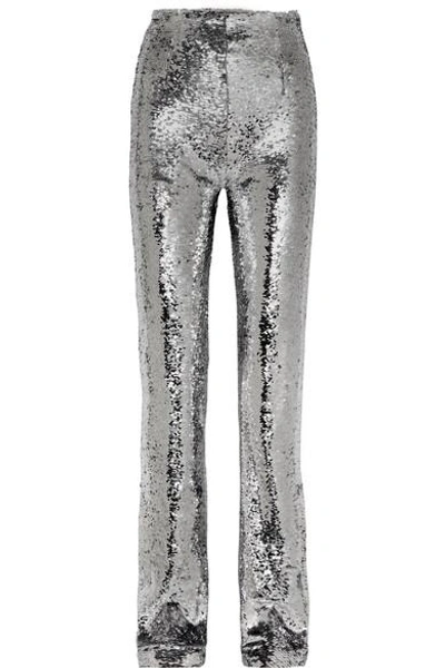 Shop 16arlington Sequined Crepe Straight-leg Pants In Silver