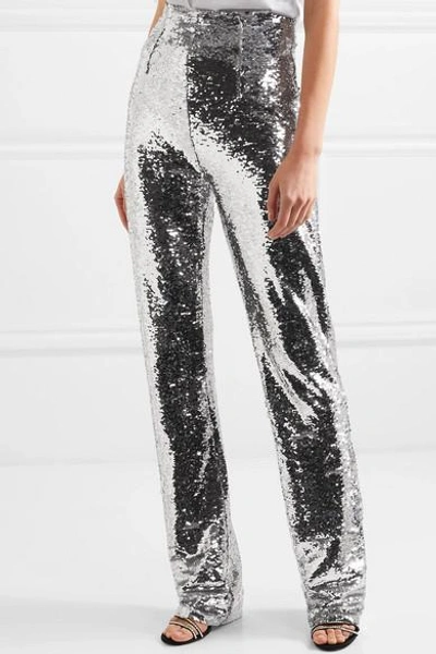 Shop 16arlington Sequined Crepe Straight-leg Pants In Silver