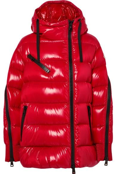 Shop Moncler Liriope Hooded Quilted Glossed-shell Down Jacket In Red