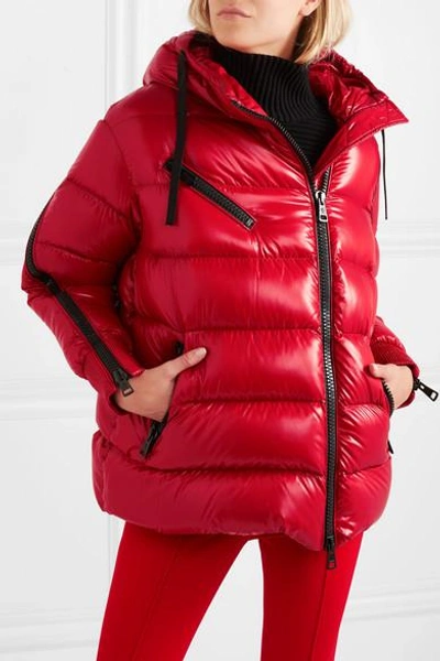 Shop Moncler Liriope Hooded Quilted Glossed-shell Down Jacket In Red