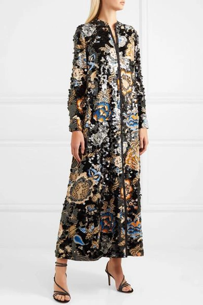 Tory Burch Agnes Embellished Floral-print Crepe Maxi Dress In Black |  ModeSens