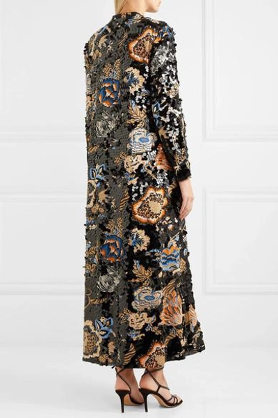 Shop Tory Burch Agnes Embellished Floral-print Crepe Maxi Dress In Navy