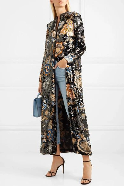 Tory Burch Agnes Embellished Floral-print Crepe Maxi Dress In Black |  ModeSens