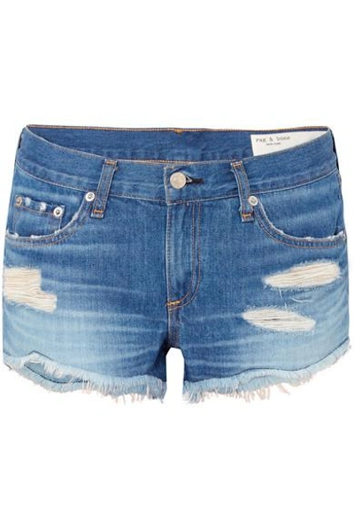 Shop Rag & Bone Distressed Denim Shorts In Mid Denim