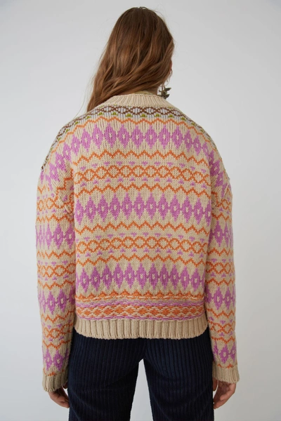 Shop Acne Studios Fair Isle Sweater Beige/pink