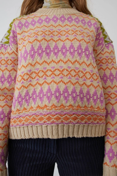 Shop Acne Studios Fair Isle Sweater Beige/pink