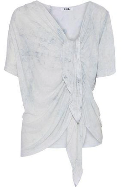 Shop Lna Woman Ema Gathered Tie-dyed Slub Linen-blend Jersey T-shirt Light Gray