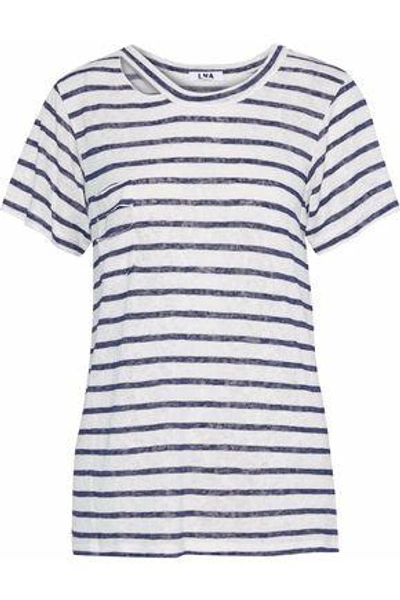 Shop Lna Woman Iles Cutout Striped Slub Jersey T-shirt White
