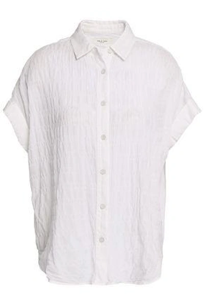 Shop Rag & Bone Woman Crinkled Stretch-cotton Shirt Off-white
