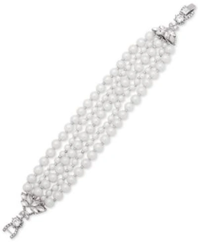 Shop Jenny Packham Silver-tone Imitation Pearl & Crystal Multi-strand Bracelet
