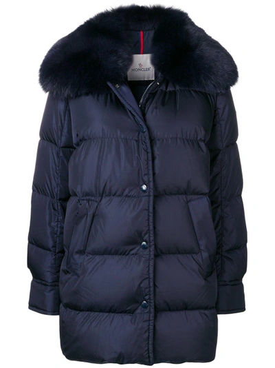 Shop Moncler Fur Trim Puffer Jacket - Blue