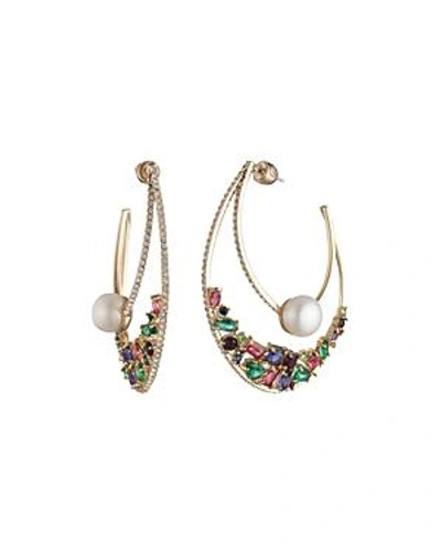 Shop Carolee Multicolored Crystal & Cultured Freshwater Pearl Double Hoop Earrings In Gold/multi