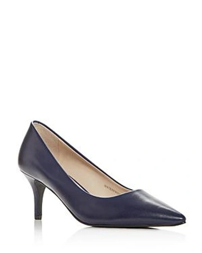 Shop Cole Haan Women's Marta Waterproof Pointed Toe Mid-heel Pumps In Marine Blue Leather