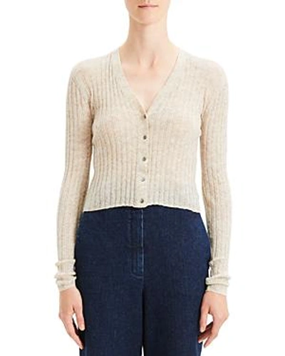 Shop Theory Wide-rib Cropped Cardigan In Light Melange Brown