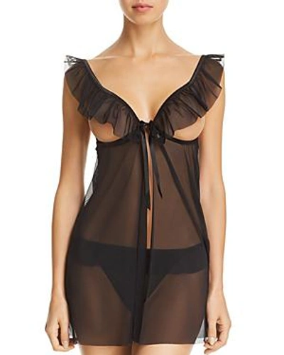 Shop Aubade Paris Nudess Open-cup Chemise & Thong Set In Noir