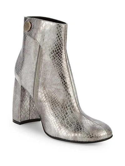 Shop Stella Mccartney Curved Heel Metallic Booties In Platinum