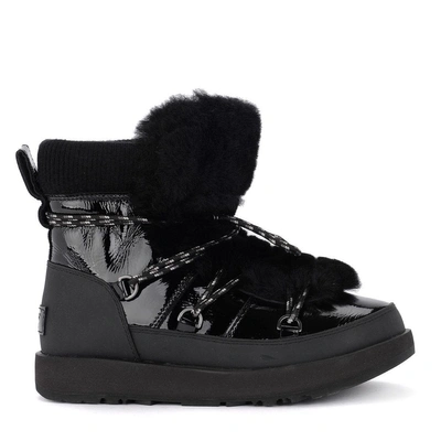 Shop Ugg Highland Black Leather, Rubber And Sheepskin Ankle Boots In Nero