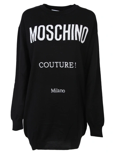 Shop Moschino Logo Intarsia Knit Dress In 1555