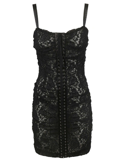 Shop Dolce & Gabbana Lace Up Dress In Black