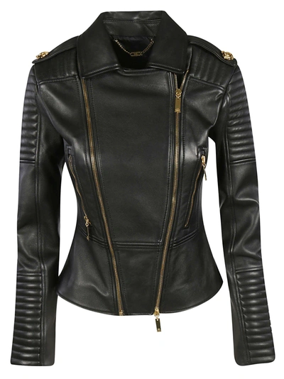 Shop Elisabetta Franchi Celyn B. Padded Detail Biker Jacket In Black