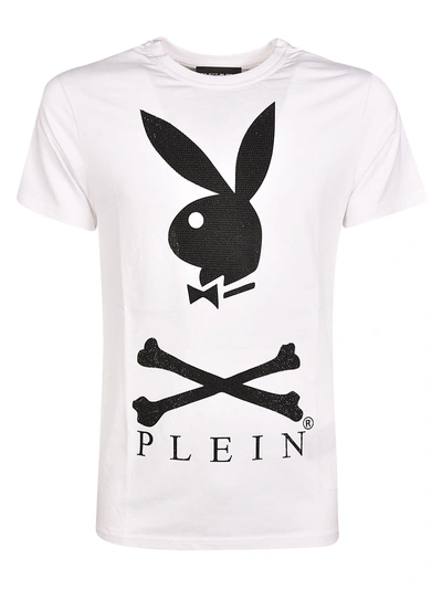 Shop Philipp Plein X Playboy Crystal Logo T-shirt In White