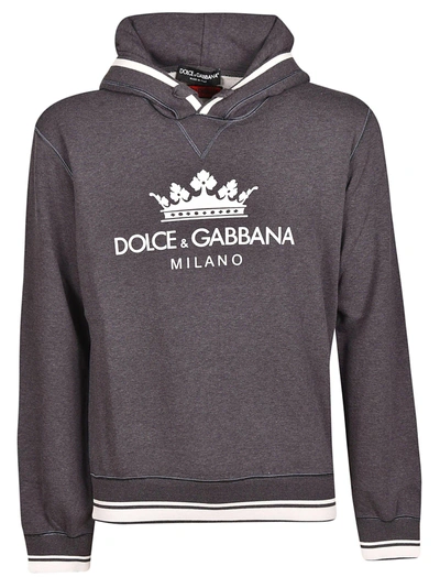 Shop Dolce & Gabbana Logo Print Hoodie In Grigio Antracite