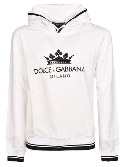 Shop Dolce & Gabbana Logo Print Hoodie In Bianco