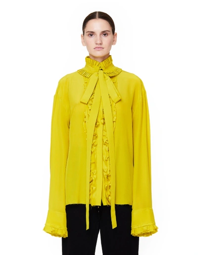 Shop Haider Ackermann Ruffled Silk Shirt In Yellow