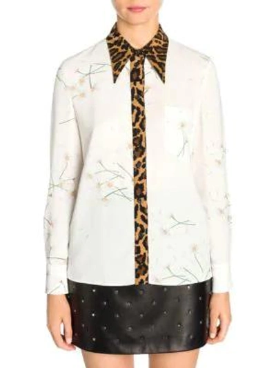 Shop Miu Miu Daisy & Leopard Button-down Shirt In White Multi